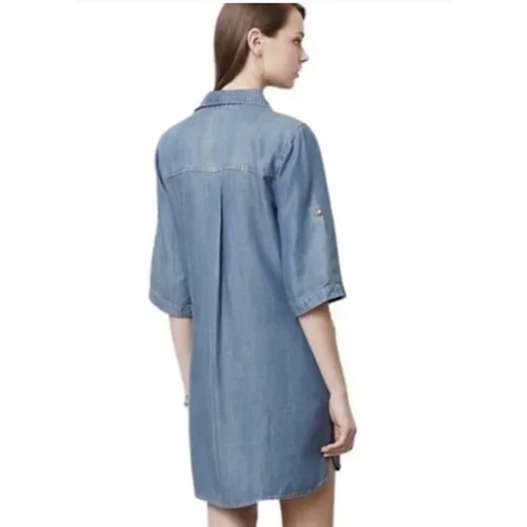Cloth and Stone Blue Shirt Midi Dress Chambray Denim 3/4 Sleeves Collared Size M - Picture 2 of 14